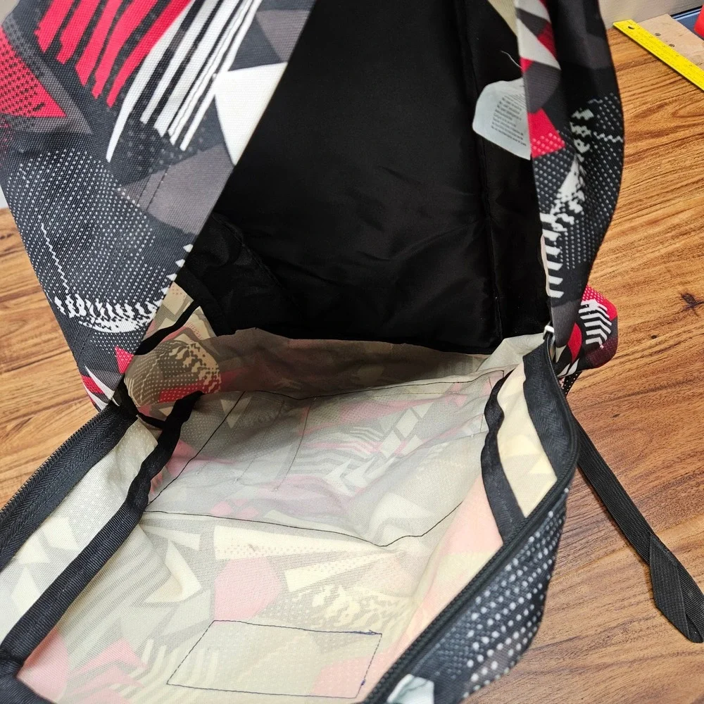 JanSport SuperBreak Backpack Red Black White Geometric Abstract Print Bag